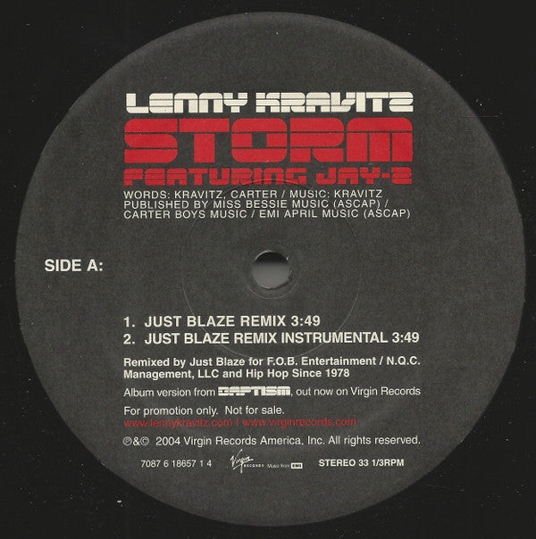 Lenny Kravitz Featuring Jay-Z : Storm (12", Promo)