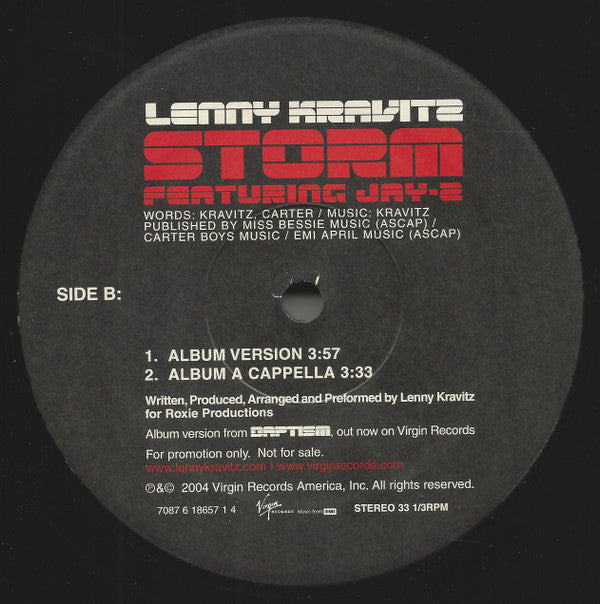 Lenny Kravitz Featuring Jay-Z : Storm (12", Promo)