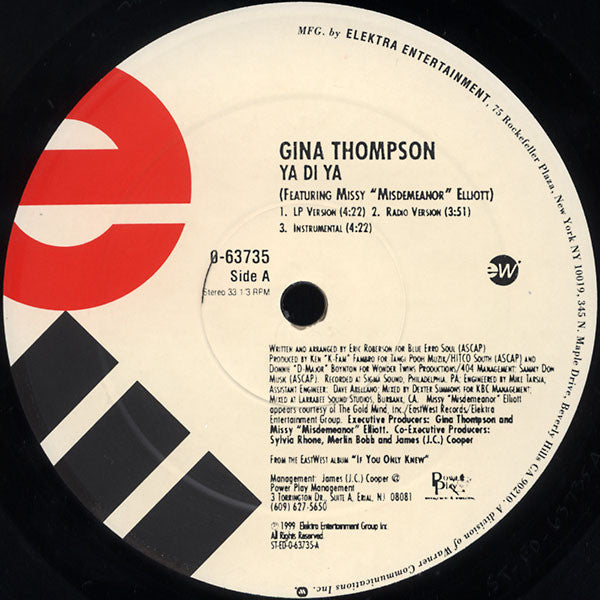 Gina Thompson : Ya Di Ya / Take My Number Down (12")