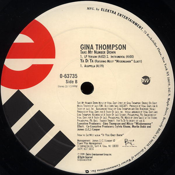 Gina Thompson : Ya Di Ya / Take My Number Down (12")