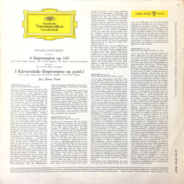 Franz Schubert, Jörg Demus : Impromptus Op.142 / 3 Klavierstücke Op. Posth. (LP, Mono, RE)