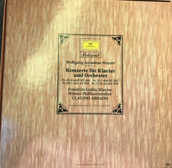 Wolfgang Amadeus Mozart - Friedrich Gulda, Wiener Philharmoniker, Claudio Abbado : Klavierkonzerte Nr. 20 KV 466 Nr. 21 KV 467 Nr. 25 KV 503 Nr. 27 KV 595 (2xLP + Box, Comp)