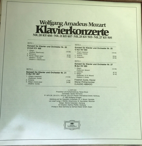 Wolfgang Amadeus Mozart - Friedrich Gulda, Wiener Philharmoniker, Claudio Abbado : Klavierkonzerte Nr. 20 KV 466 Nr. 21 KV 467 Nr. 25 KV 503 Nr. 27 KV 595 (2xLP + Box, Comp)