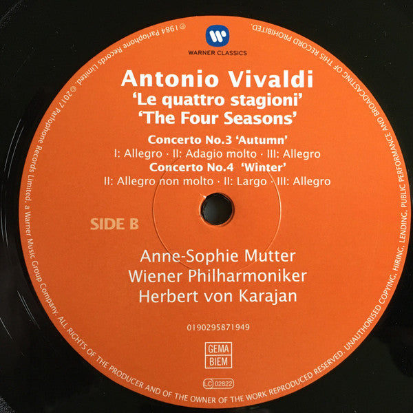 Antonio Vivaldi - Anne-Sophie Mutter, Wiener Philharmoniker, Herbert Von Karajan : The Four Seasons / Le Quattro Stagioni / Die Vier Jahreszeiten / Les Quatre Saisons (LP, Album, RE, RM)