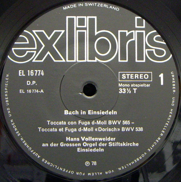 Johann Sebastian Bach, Hans Vollenweider : Bach In Einsiedeln (LP)