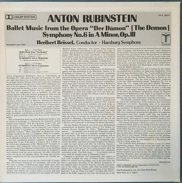 Anton Rubinstein / Heribert Beissel, Hamburger Symphoniker : Symphony No.6 / Ballet Music From The Opera “Der Dämon” [The Demon] (LP)