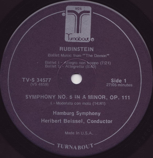 Anton Rubinstein / Heribert Beissel, Hamburger Symphoniker : Symphony No.6 / Ballet Music From The Opera “Der Dämon” [The Demon] (LP)