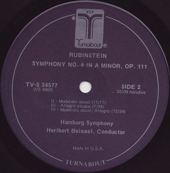 Anton Rubinstein / Heribert Beissel, Hamburger Symphoniker : Symphony No.6 / Ballet Music From The Opera “Der Dämon” [The Demon] (LP)