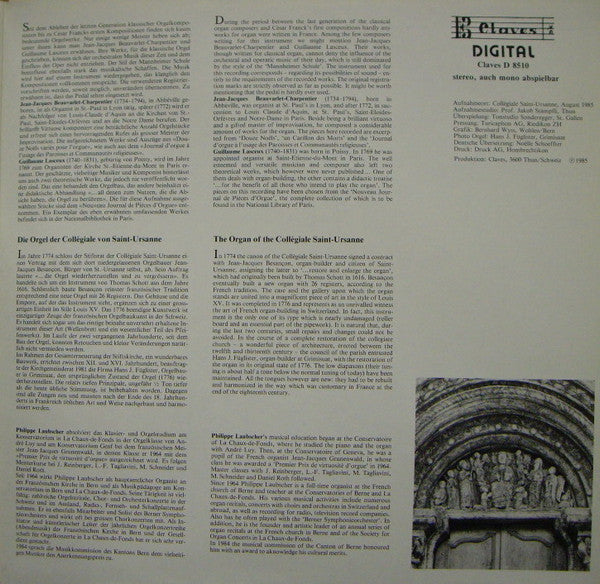 Jean Jacques Beauvarlet-Charpentier, Guillaume Lasceux, Philippe Laubscher : Spielt Orgelwerke von Beauvarlet-Charpentier Und Guillaume Lasceux (LP)