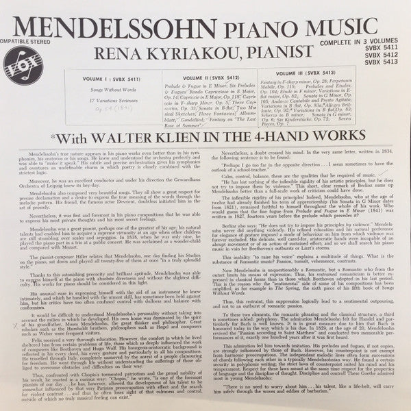 Rena Kyriakou : Mendelssohn Piano Music (Volume II) (3xLP)