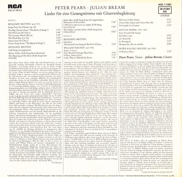 Julian Bream - Peter Pears : Music For Voice And Guitar (LP, Album, RE)