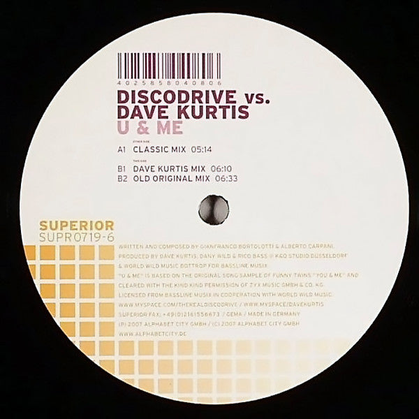 Discodrive vs. Dave Kurtis : U & Me (12")