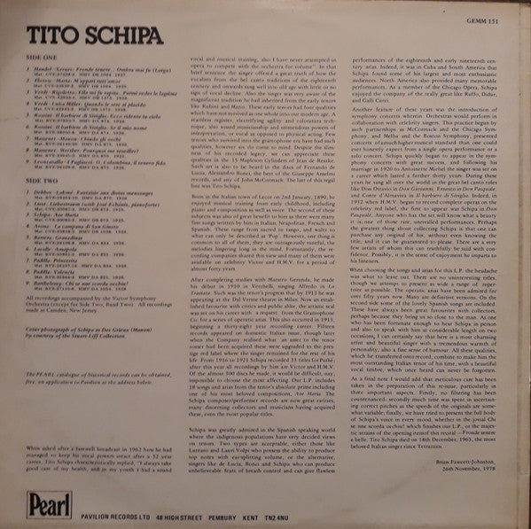 Tito Schipa : Tito Schipa Recorded 1925-1928 (LP, Comp)