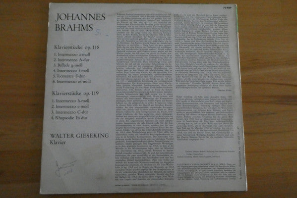 Johannes Brahms, Walter Gieseking : 6 Klavierstücke Op. 118 - 4 Klavierstücke Op. 119 (10")