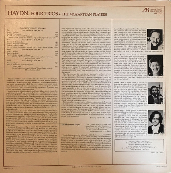 The Mozartean Players : Haydn: Four Trios Performed On Original Classical Instruments Volume 1 (2xLP, Album)