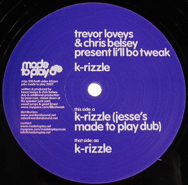 Trevor Loveys & Chris Belsey Present Li'll Bo Tweak : K-Rizzle (12")