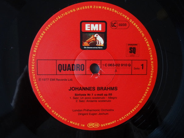 Johannes Brahms : The London Philharmonic Orchestra conducted by Eugen Jochum : Symphony No.1 In C Minor, Op.68 (LP, Quad)