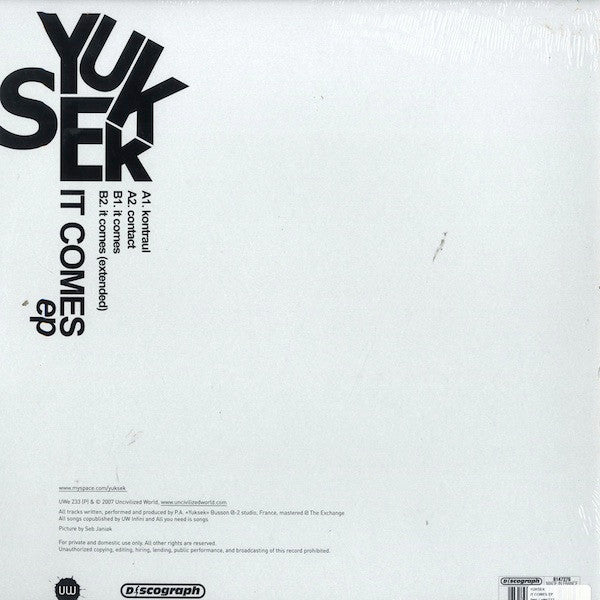 Yuksek : It Comes ep (12", EP)