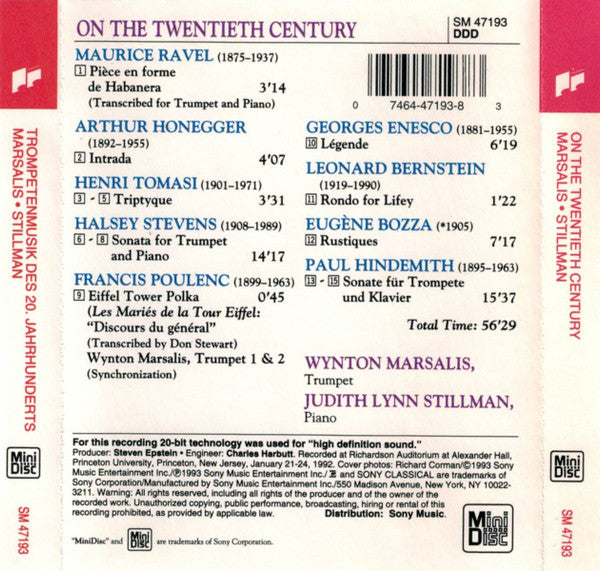 Wynton Marsalis & Judith Lynn Stillman : On The Twentieth Century (MD, Album, 20-)