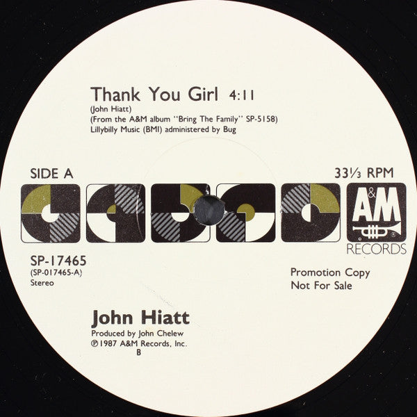 John Hiatt : Thank You Girl (12", Single, Promo)