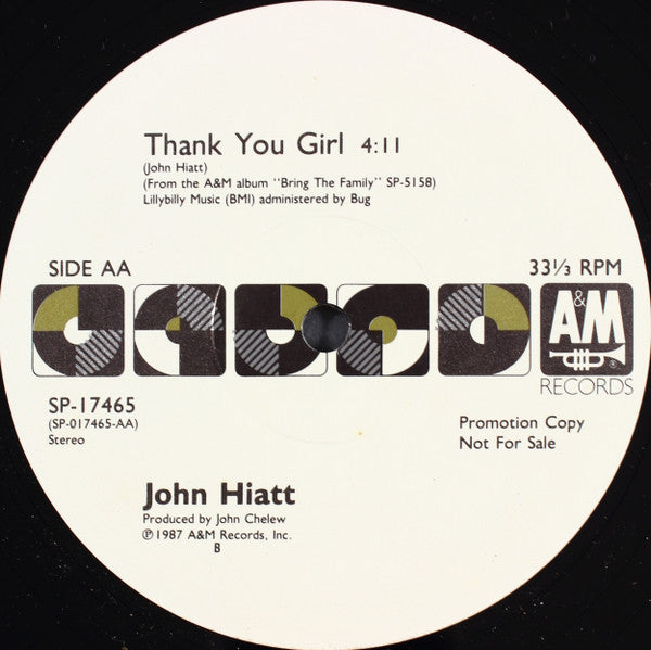 John Hiatt : Thank You Girl (12", Single, Promo)