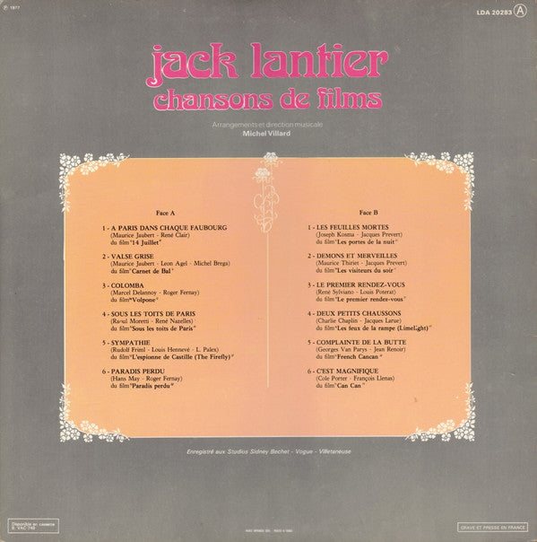 Jack Lantier : Chansons De Films (LP)