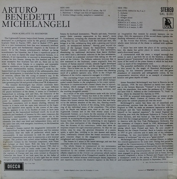 Arturo Benedetti Michelangeli – Ludwig van Beethoven / Baldassare Galuppi / Domenico Scarlatti : The Art Of Arturo Benedetti Michelangeli (LP, NB )