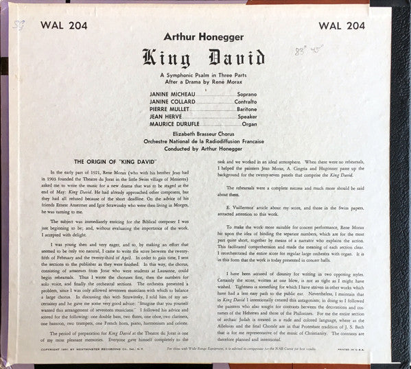 Arthur Honegger : King David (2xLP, Album)