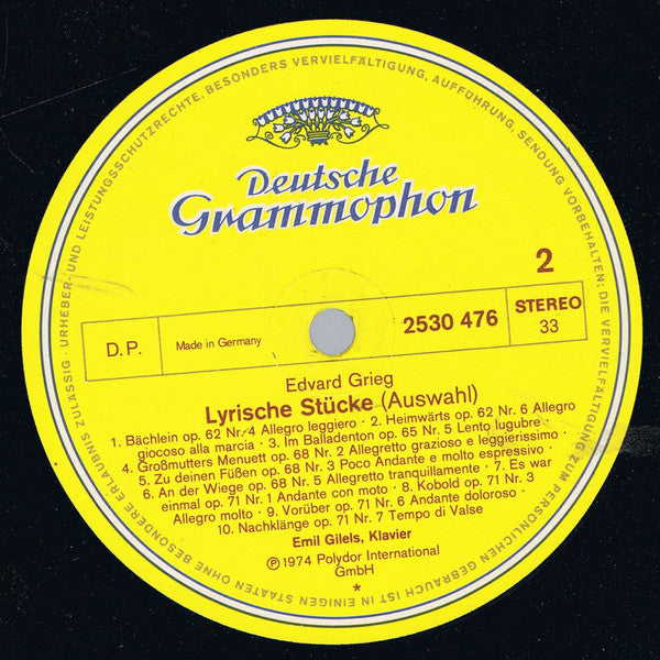 Edvard Grieg, Emil Gilels : Lyrische Stücke - Lyric Pieces (LP)