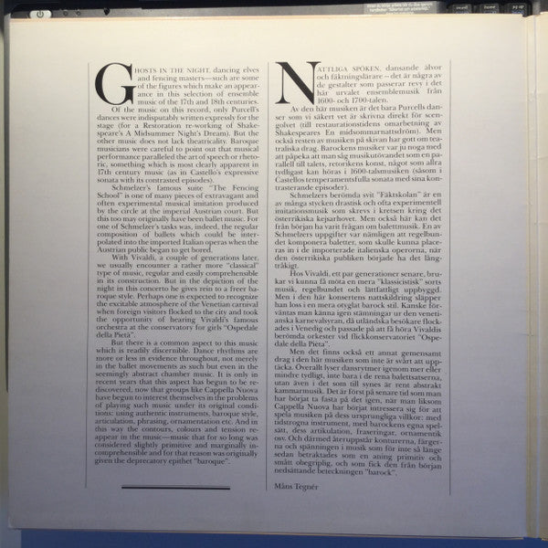 Cappella Nuova : Cappella Nuova Playing ”La Notte” By Vivaldi, A Suite From ”The Fairy Queen” By Purcell And Other Baroque Music. (LP, Album, Gat)