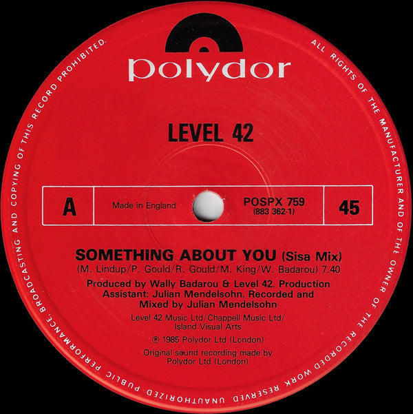 Level 42 : Something About You (Sisa Mix) (12", Single, Gen)