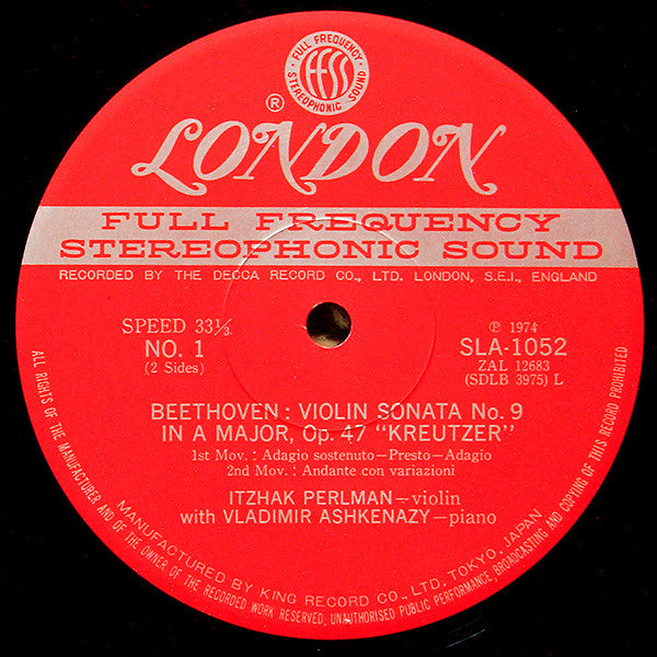 Ludwig van Beethoven / Itzhak Perlman / Vladimir Ashkenazy : Sonata For Violin & Piano No. 9 "Kreutzer" & No. 2 (LP, Album)