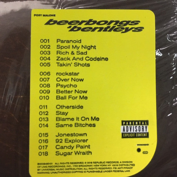 Post Malone : Beerbongs & Bentleys (2xLP, Album, Cle)