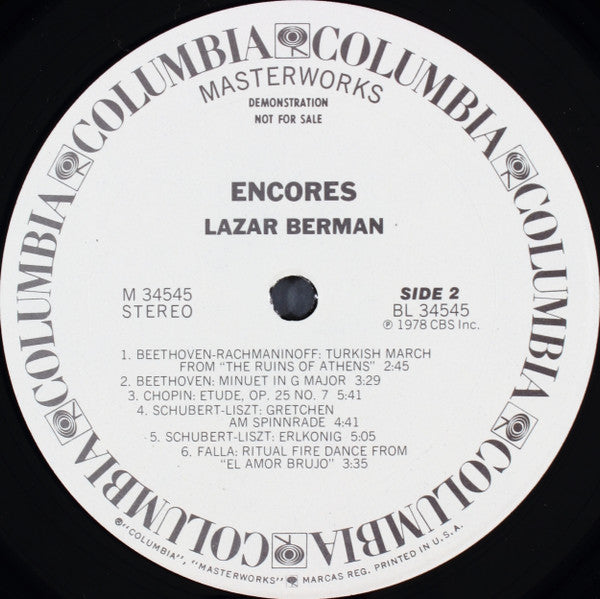 Lazar Berman : Encores (LP, Album, Promo + 7", Mono, Promo, Styrene)