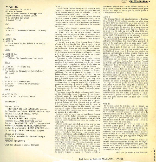 Jules Massenet, Pierre Monteux, Victoria De Los Angeles, Orchestre Du Théâtre National De L'Opéra-Comique : Manon (3xLP, Album, Mono, Gat)