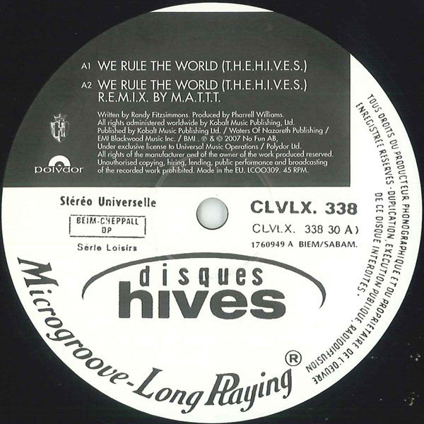 The Hives : We Rule The World (T.H.E.H.I.V.E.S.) (10", Single, Ltd)