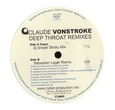 Claude VonStroke : Deep Throat (Remixes) (12")