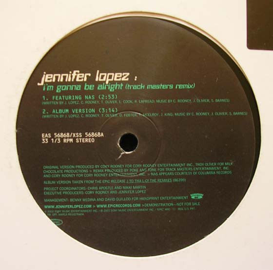 Jennifer Lopez : I'm Gonna Be Alright (Track Masters Remix) (12", Promo)