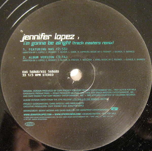 Jennifer Lopez : I'm Gonna Be Alright (Track Masters Remix) (12", Promo)