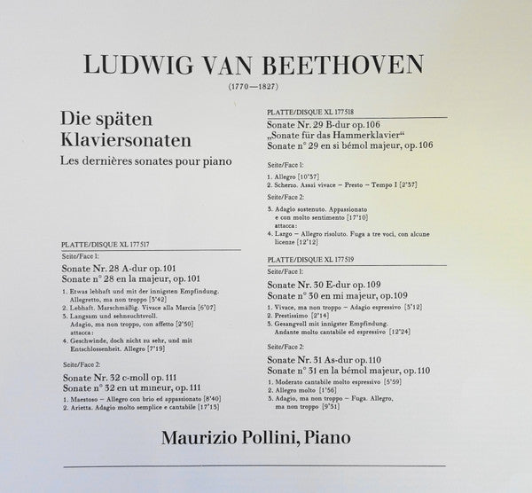 Ludwig van Beethoven, Maurizio Pollini : Die Späten Klaviersonaten = Les Dernières Sonates Pour Piano (3xLP + Box, Comp)