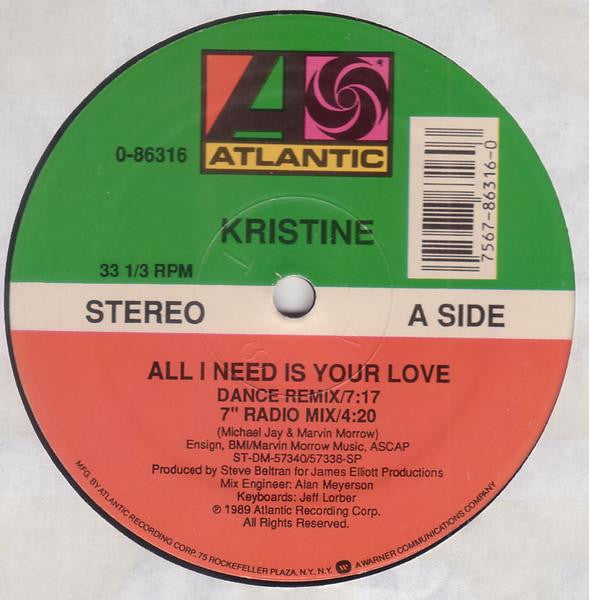 Kristine W : All I Need Is Your Love (12")