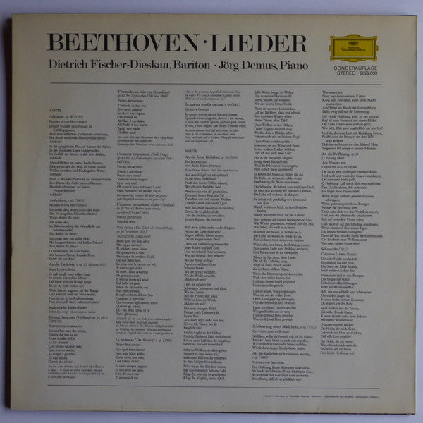 Dietrich Fischer-Dieskau , Bariton Jörg Demus , Piano Ludwig van Beethoven : Lieder (LP, Album, RE, S/Edition, Son)