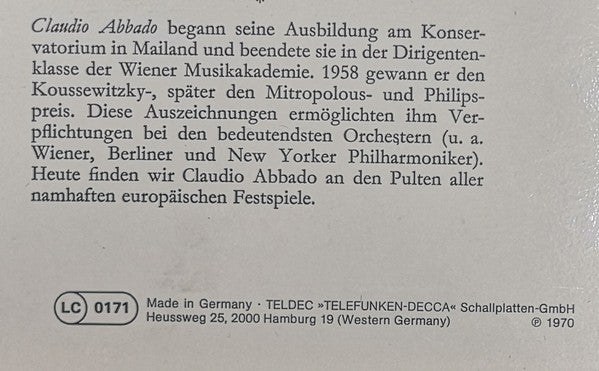 Anton Bruckner, Wiener Philharmoniker, Claudio Abbado : Symphonie Nr.1 (LP, RE)