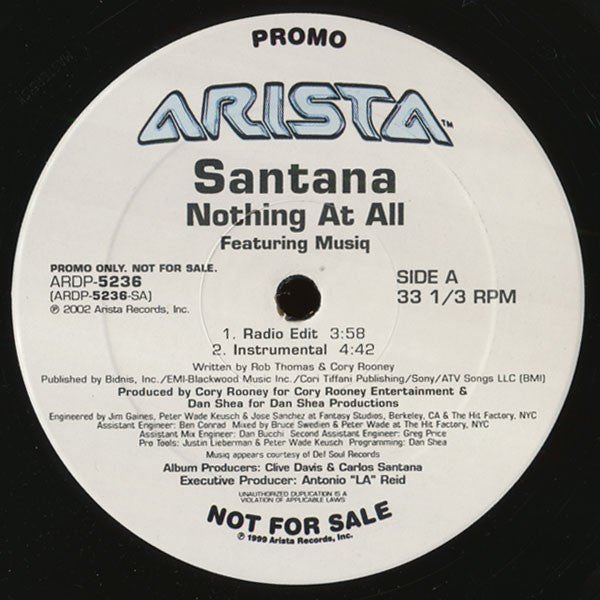 Santana Featuring Musiq Soulchild : Nothing At All (12", Promo)