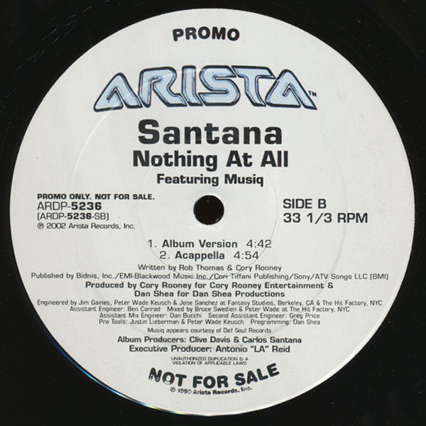 Santana Featuring Musiq Soulchild : Nothing At All (12", Promo)