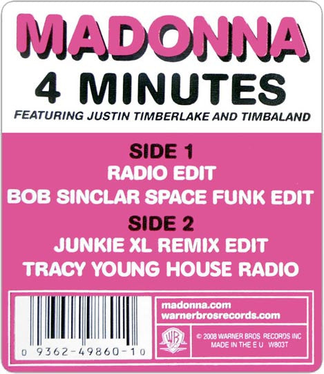 Madonna Featuring Justin Timberlake And Timbaland : 4 Minutes (12", Single, Pic)