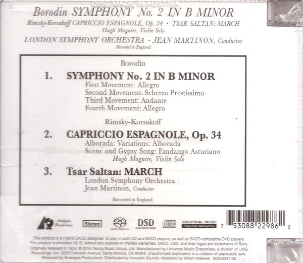 Alexander Borodin, Nikolai Rimsky-Korsakov, The London Symphony Orchestra, Jean Martinon : Symphony No. 2 · Capriccio Espagnole · March From "Tsar Saltan" (SACD, Hybrid, Album, RE, RM)