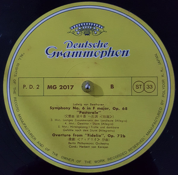 Ludwig van Beethoven - Berliner Philharmoniker, Herbert Von Karajan : Symphony No.6 "Pastoral" and Overture from "Fidelio" Berlin Philharmonic Orchestra Herbert Von Karajan (LP, Album, Gat)