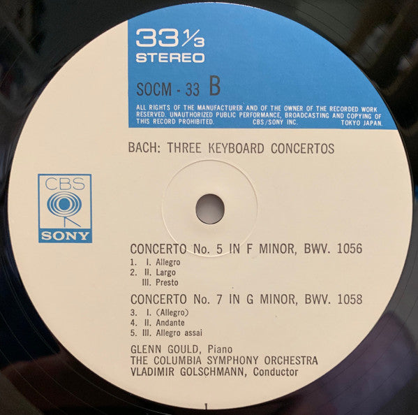 Glenn Gould, Vladimir Golschmann, Columbia Symphony Orchestra - Johann Sebastian Bach : Three Keyboard Concertos (LP, Album)