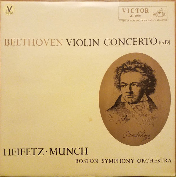 Ludwig van Beethoven, Jascha Heifetz • Charles Munch, Boston Symphony Orchestra : Violin Concerto (In D) (LP, Album, Mono)